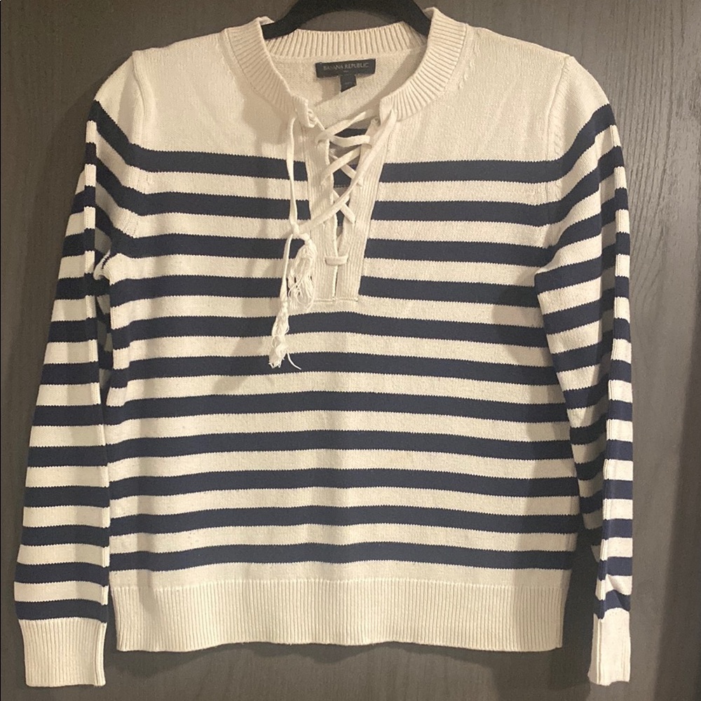 Banana Republic Navy and White Striped Sweater